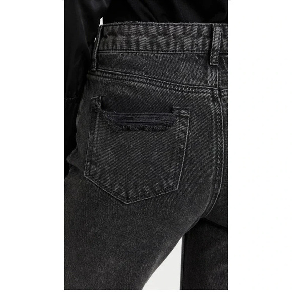 NWT $229 Paige Sarah Straight Ankle Black Denim Jean - Distressed Frayed Hem - Picture 3 of 10